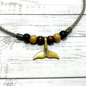 Handmade Whale Tail Boho Leather Beach Necklace! New in Box!
